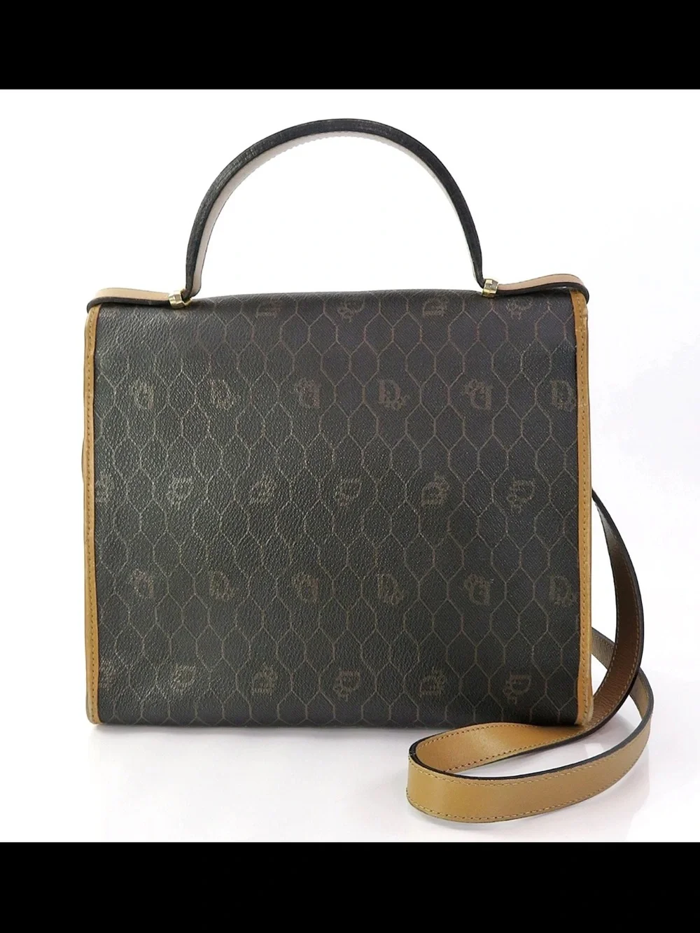 Dior Brown Monogram Satchel with Tan Trim